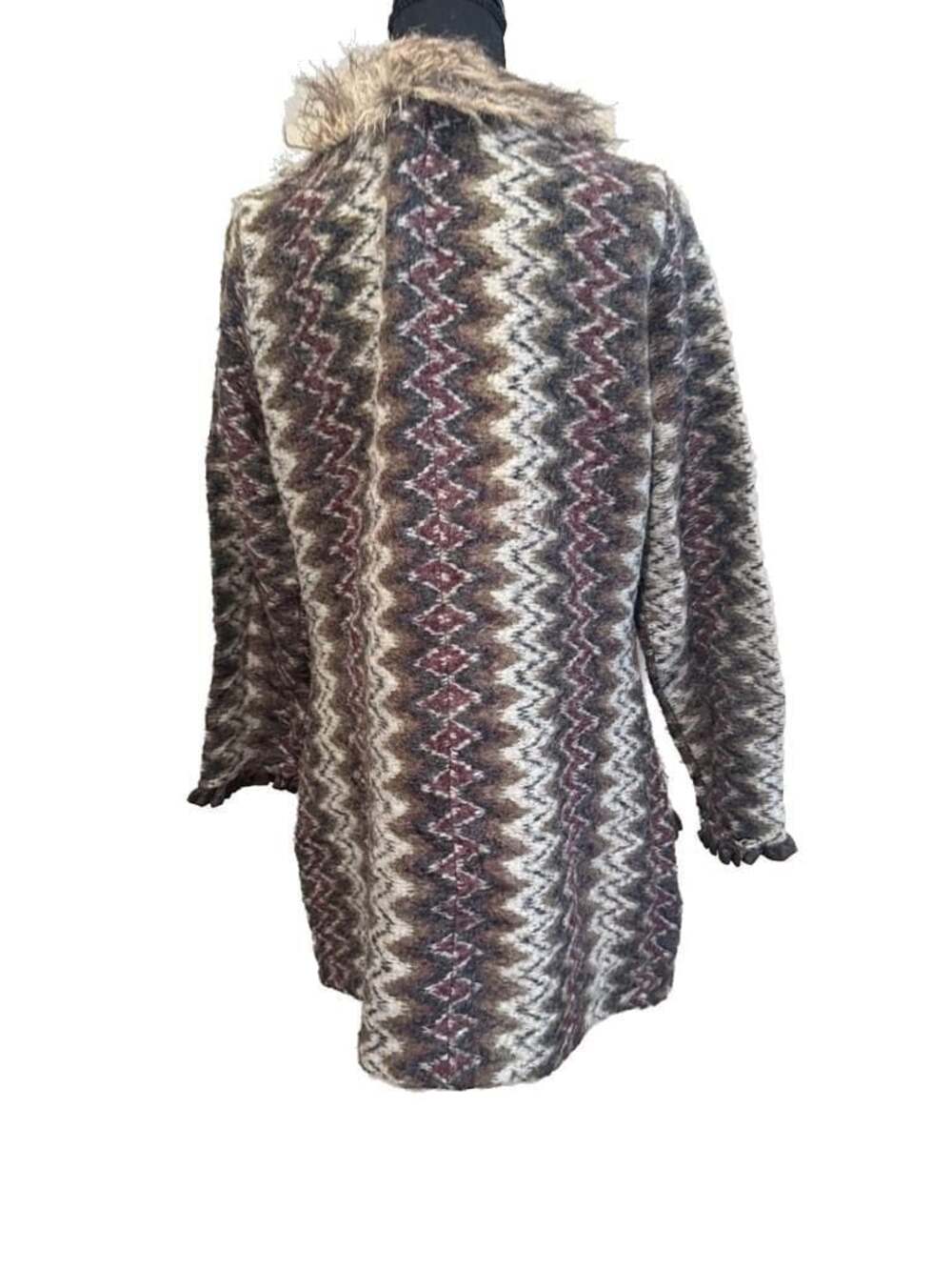 VTG Y2k Roz & Ali Faux Fur Trim Zigzag Knit Cardigan Sweater Jacket with Ruffles - Picture 6 of 13